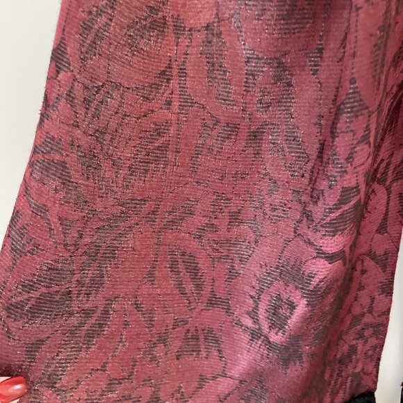 Vintage Italian Damask Scarf Burgundy Metallic Lame Fringe Opera Old Money 11X56 - Picture 2 of 9